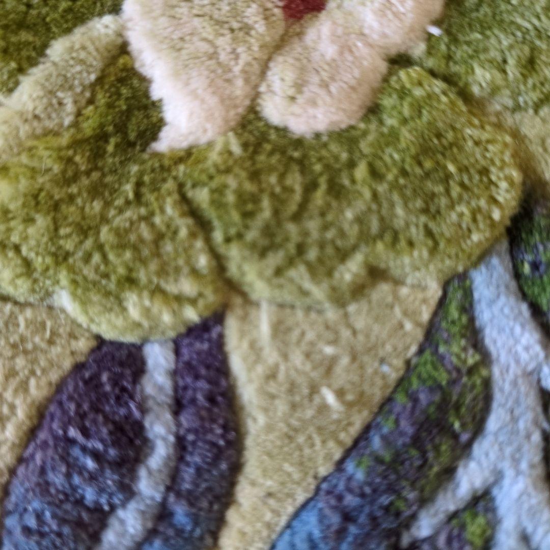 玄関マット　花柄刺繍ネイビーブルー　ラグ