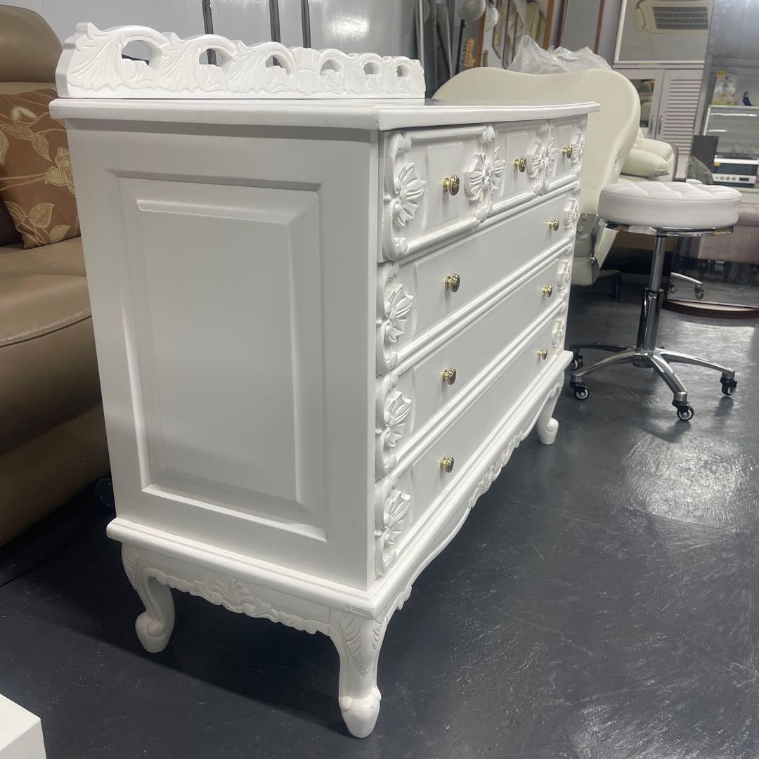 ホワイトキャビネット 5引き出し 彫刻デザインSALE