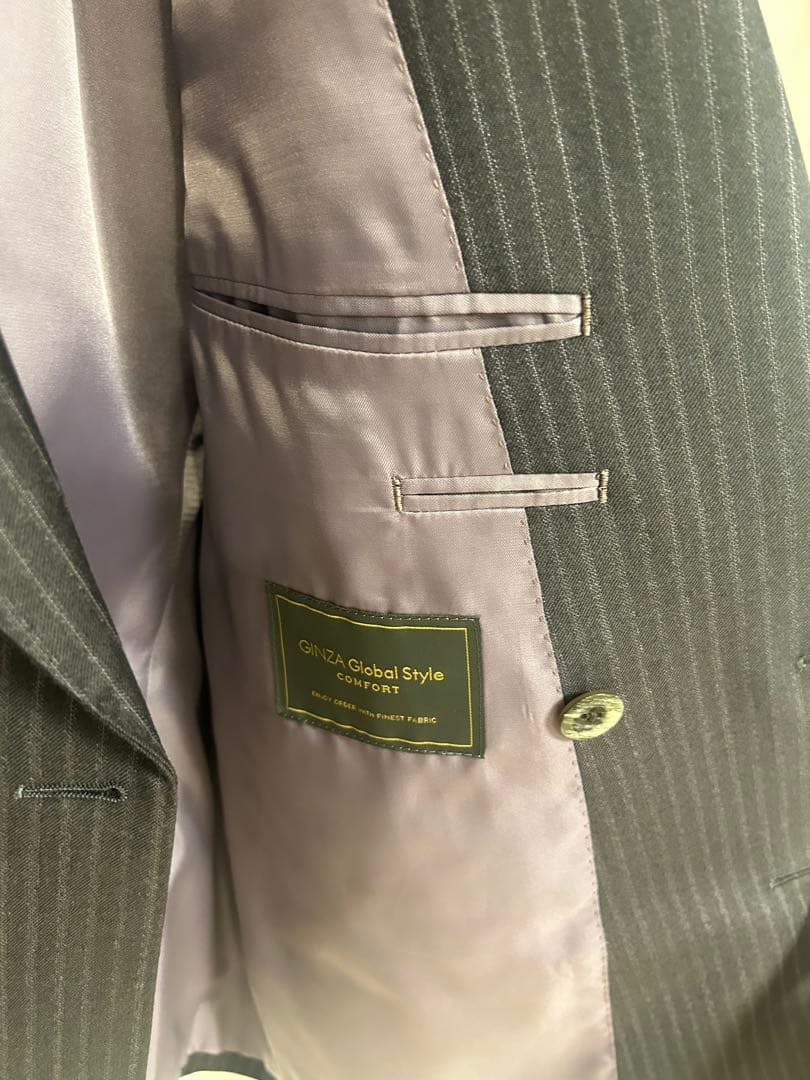 美品　銀座グローバルスタイル　オーダーダブルスーツ上下　ブラウン　セットアップ