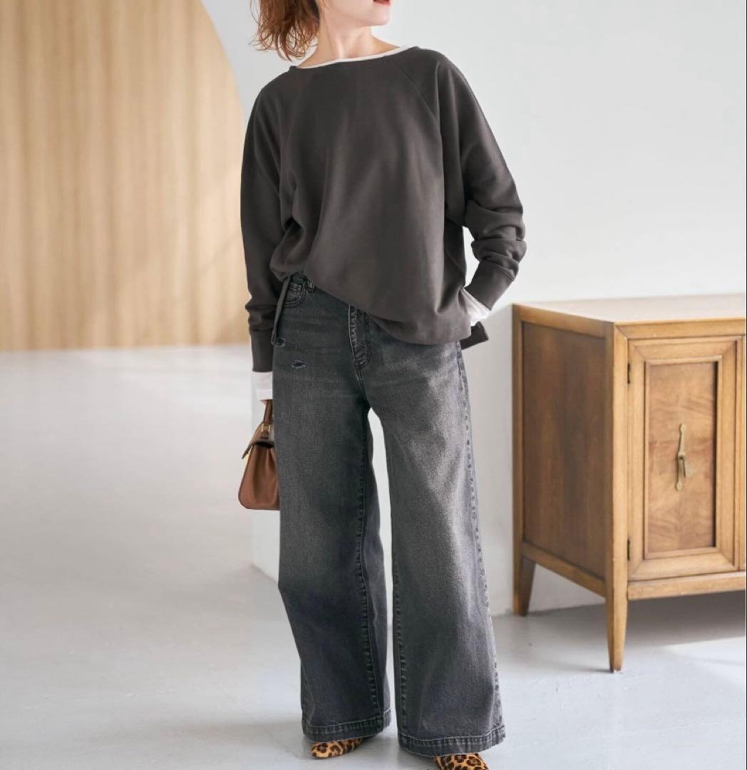 【Spick and Span】ボートネックワイドプルオーバー　グレー