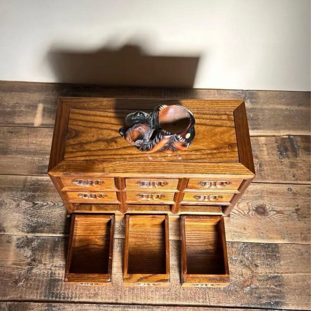 無垢材 小引き出し 9杯 和箪笥 茶道具 木製 収納 総木組み 昭和レトロ