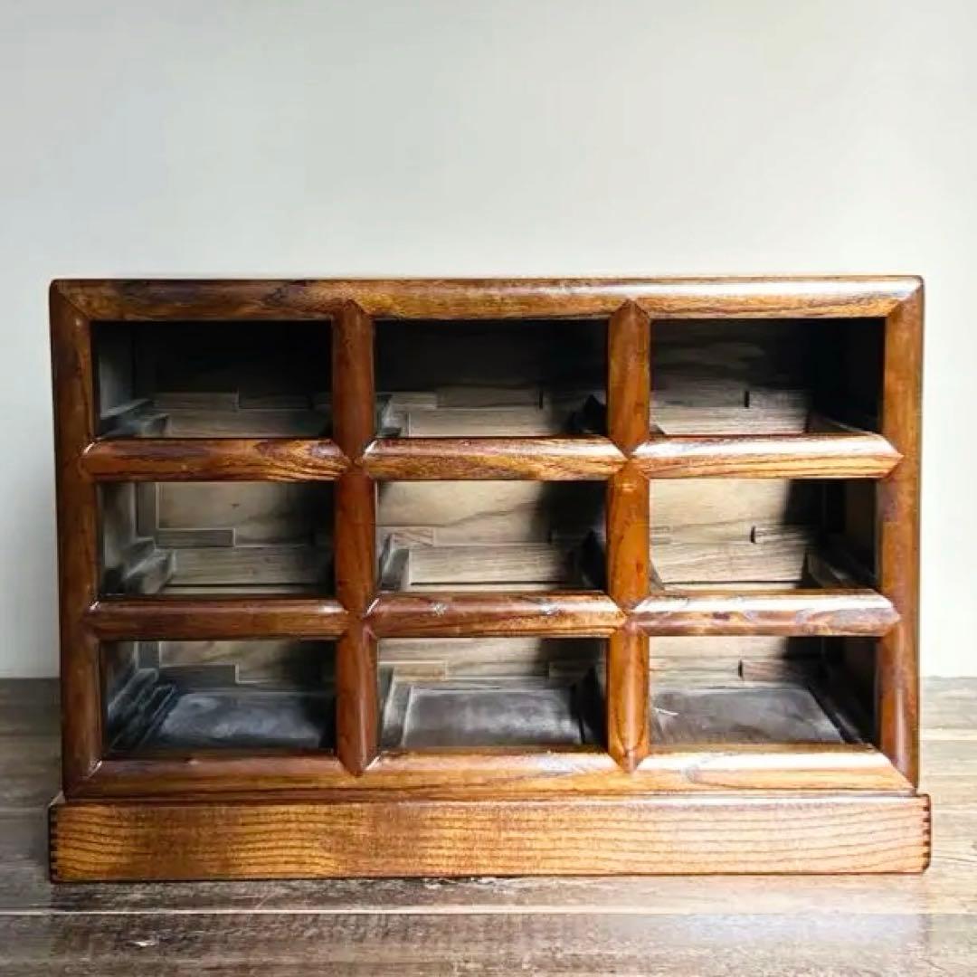 無垢材 小引き出し 9杯 和箪笥 茶道具 木製 収納 総木組み 昭和レトロ