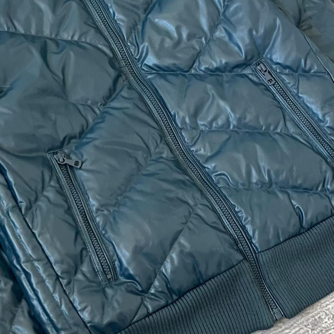 【Y2K】オールドユニクロ ダウンジャケット フェイクレザー 光沢 ファー 紺