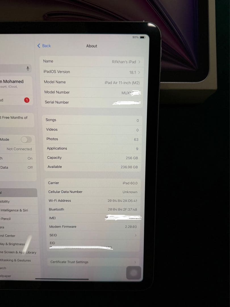 iPad Air （M2） Wi-Fi+セルラー11イン チ256
