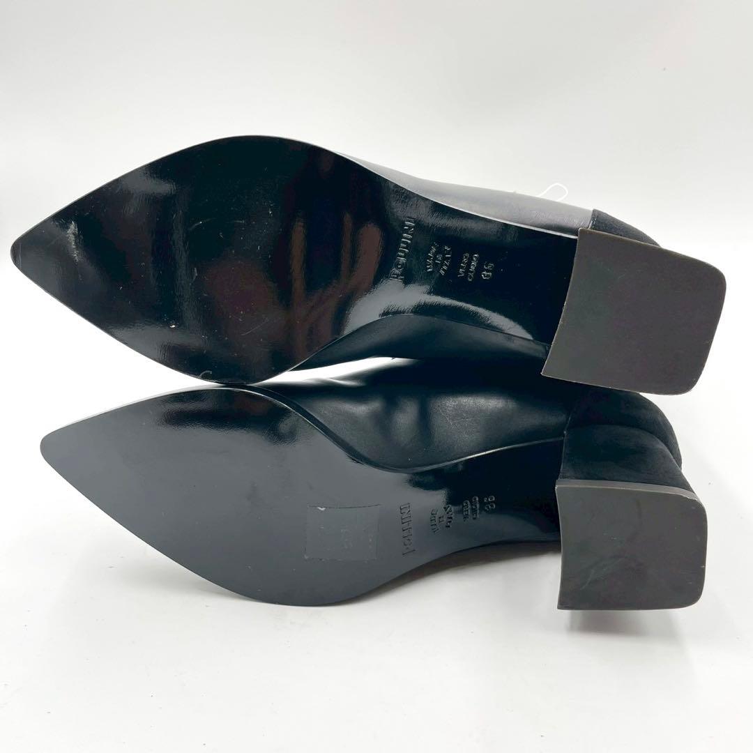 ポリーニ ロングブーツ ポインテッドトゥ 本革 36 黒 イタリア製 Y1138