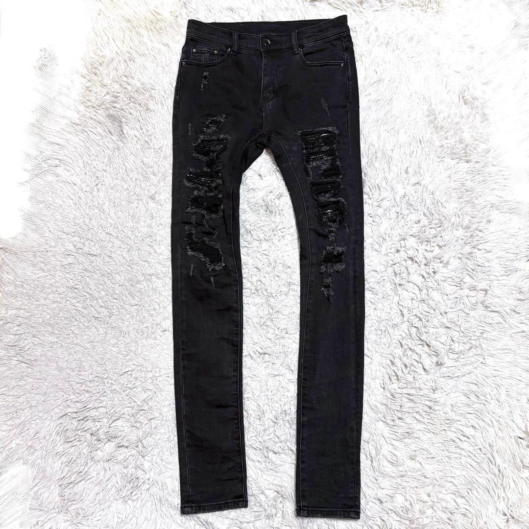 【極美品】mnmlミニマル　ダメージ加工スキニーデニムジーンズ　バンダナ　w30