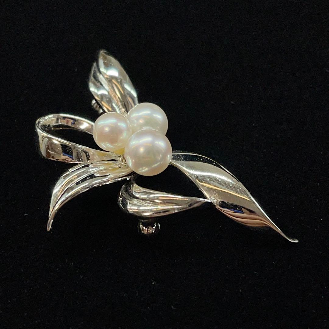 2787 ミキモト パールブローチ 真珠 3玉 シルバー ちいさめ