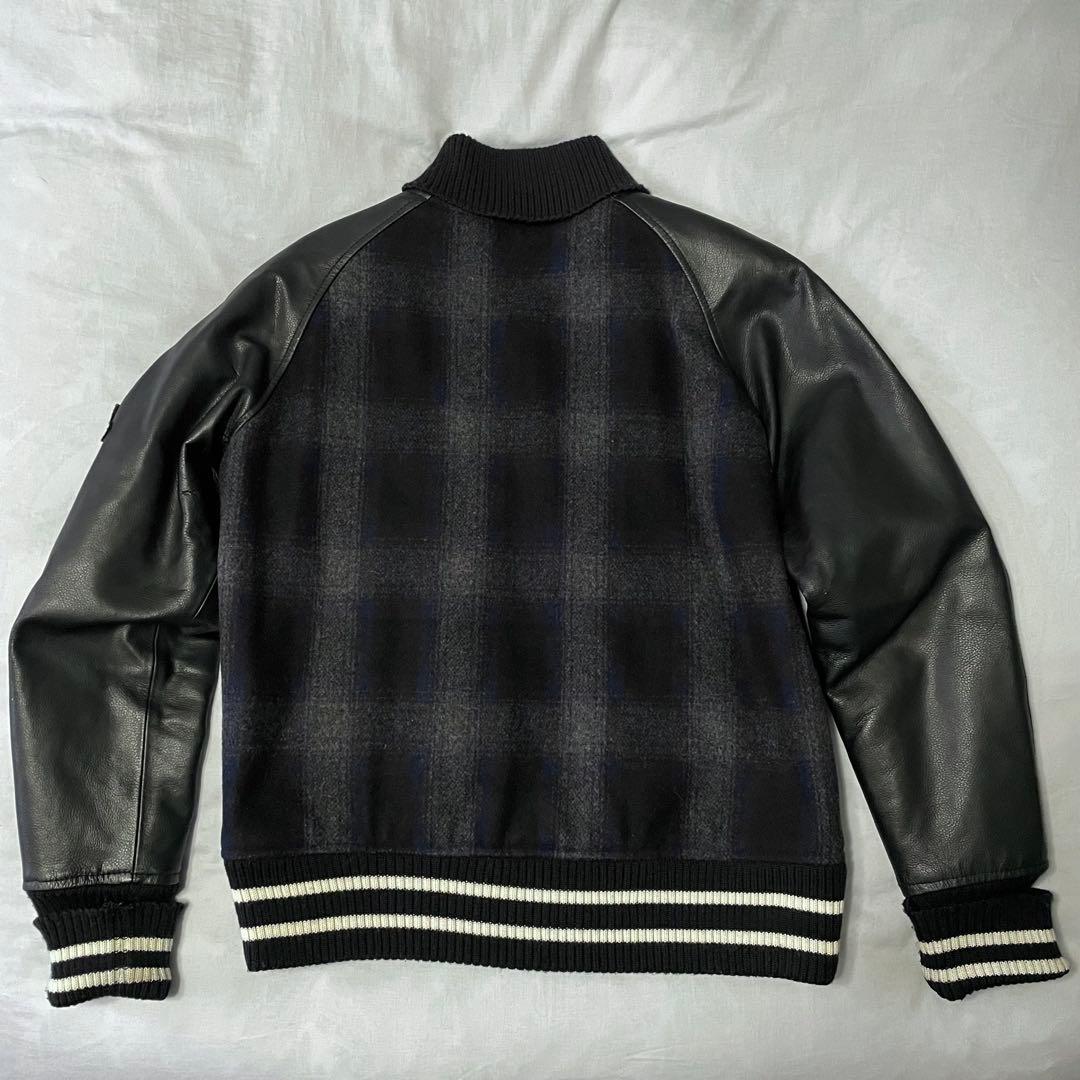 challenger スタジャン　レザー切り替え　オンブレチェック　紺　Mサイズ