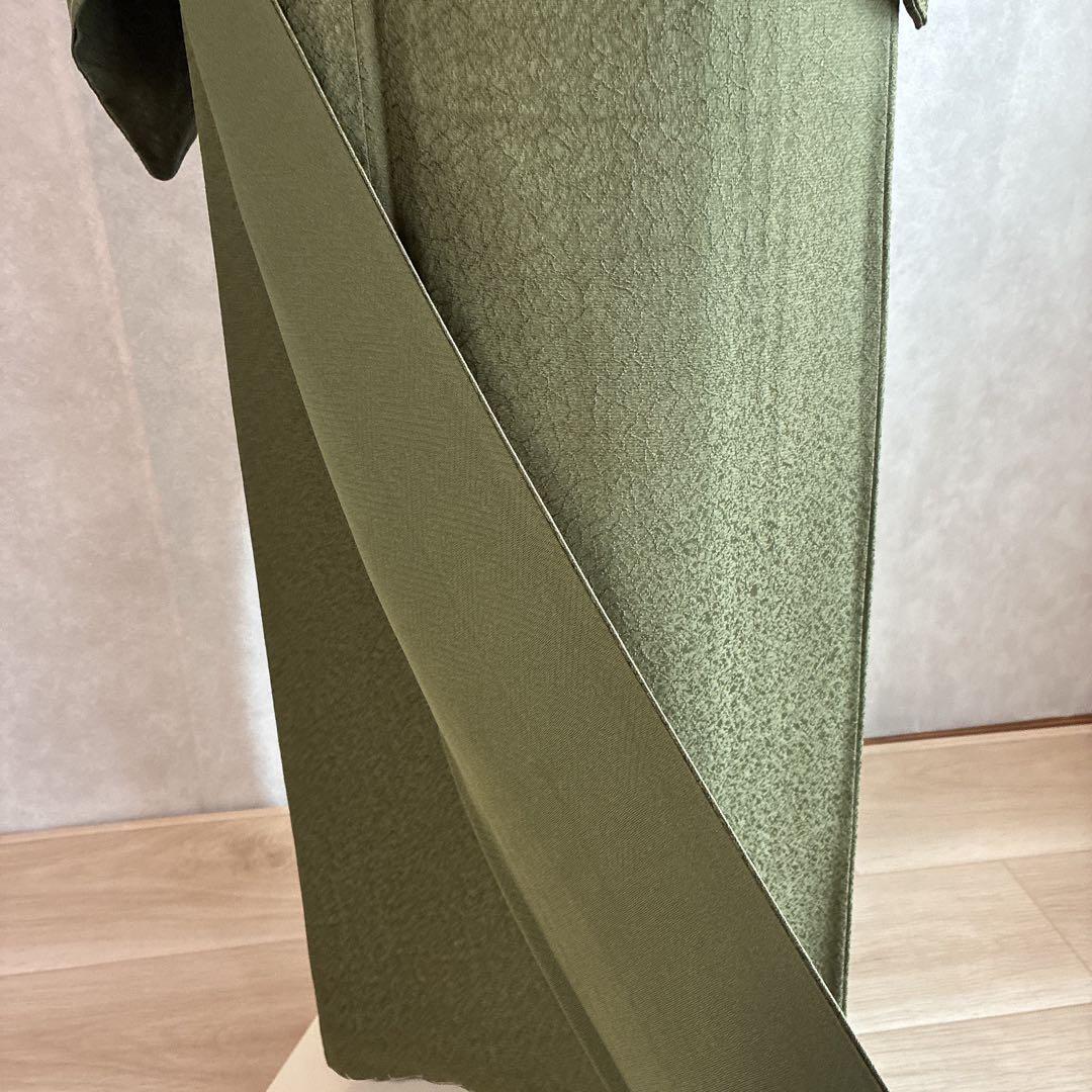 色無地　フルセット　着物　正絹　しつけ付き　ロング丈　灰緑　卒業式　入学式　J6