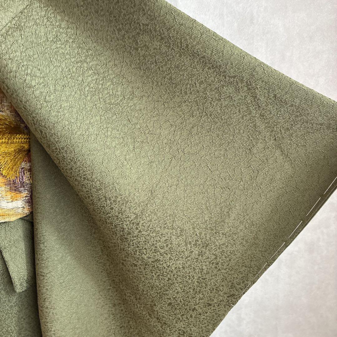 色無地　フルセット　着物　正絹　しつけ付き　ロング丈　灰緑　卒業式　入学式　J6