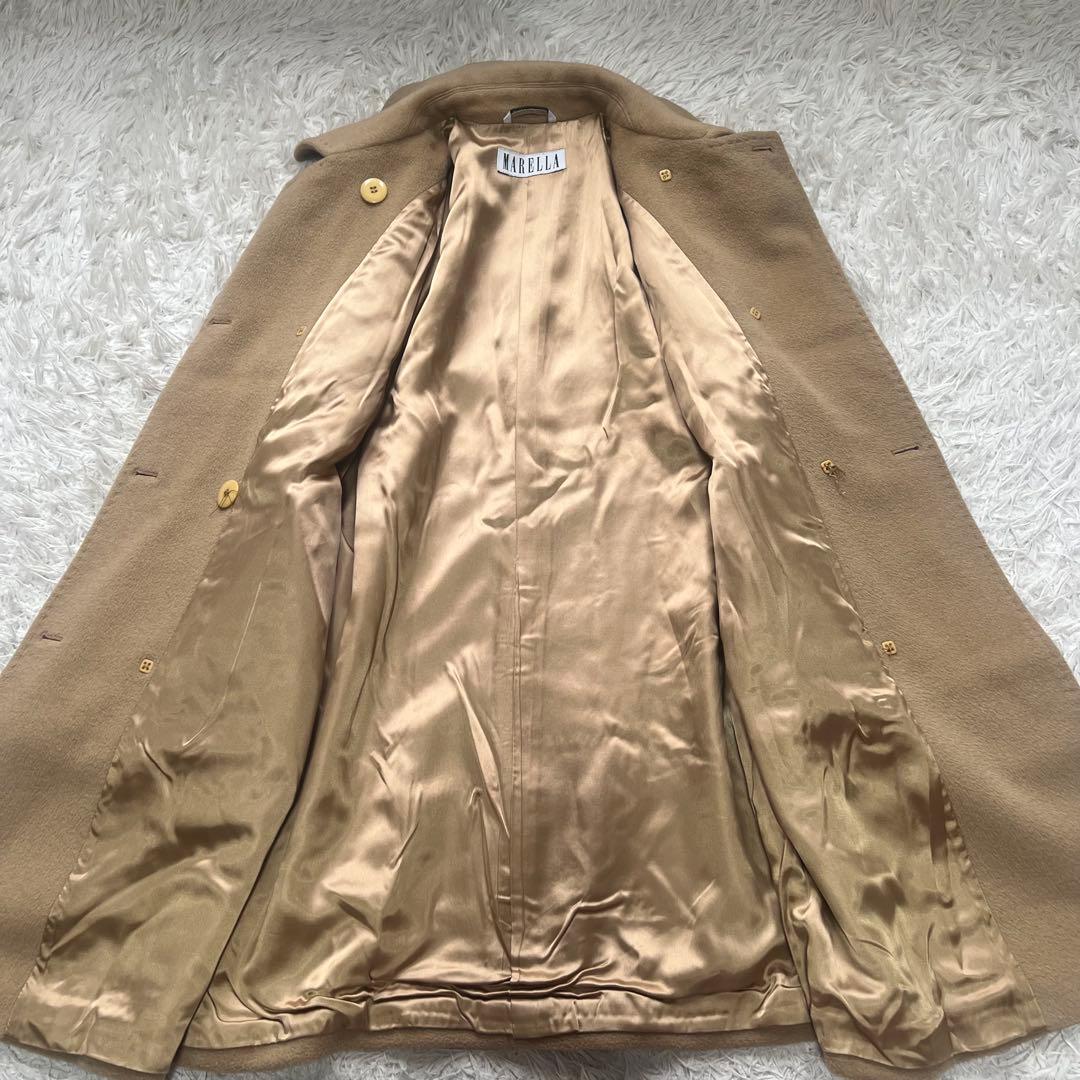 美品 マックスマーラ マレーラ ロングコート カシミヤ混 女優襟 キャメル 42