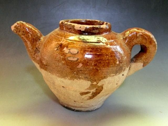 水注■唐黄釉 手付水注 水差し 水滴 飴釉 古いお茶道具 古美術 時代物 骨董■