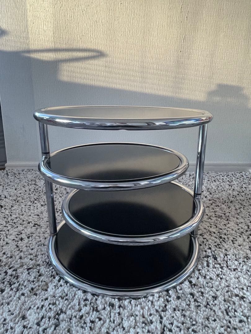 MID century 4段回転可動式スライド ガラス天板ラウンドテーブル