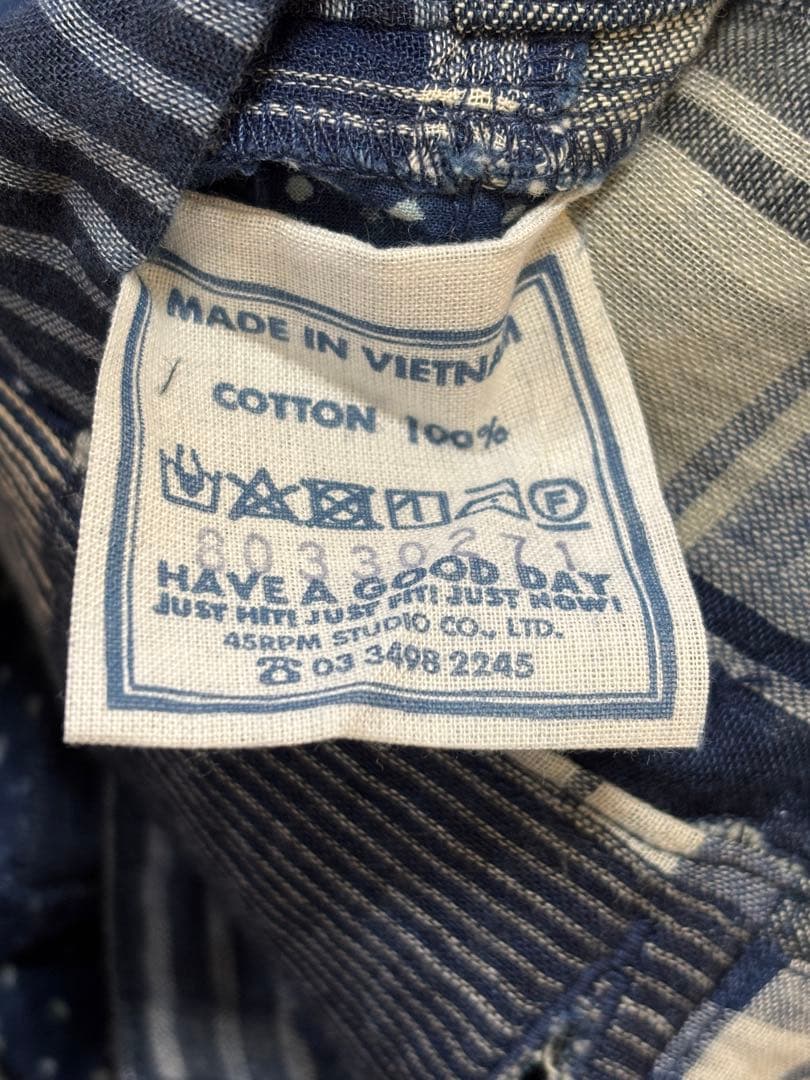 45R ミックスパッチワークの908 4ポケットシャツ インディゴ ユニセックス