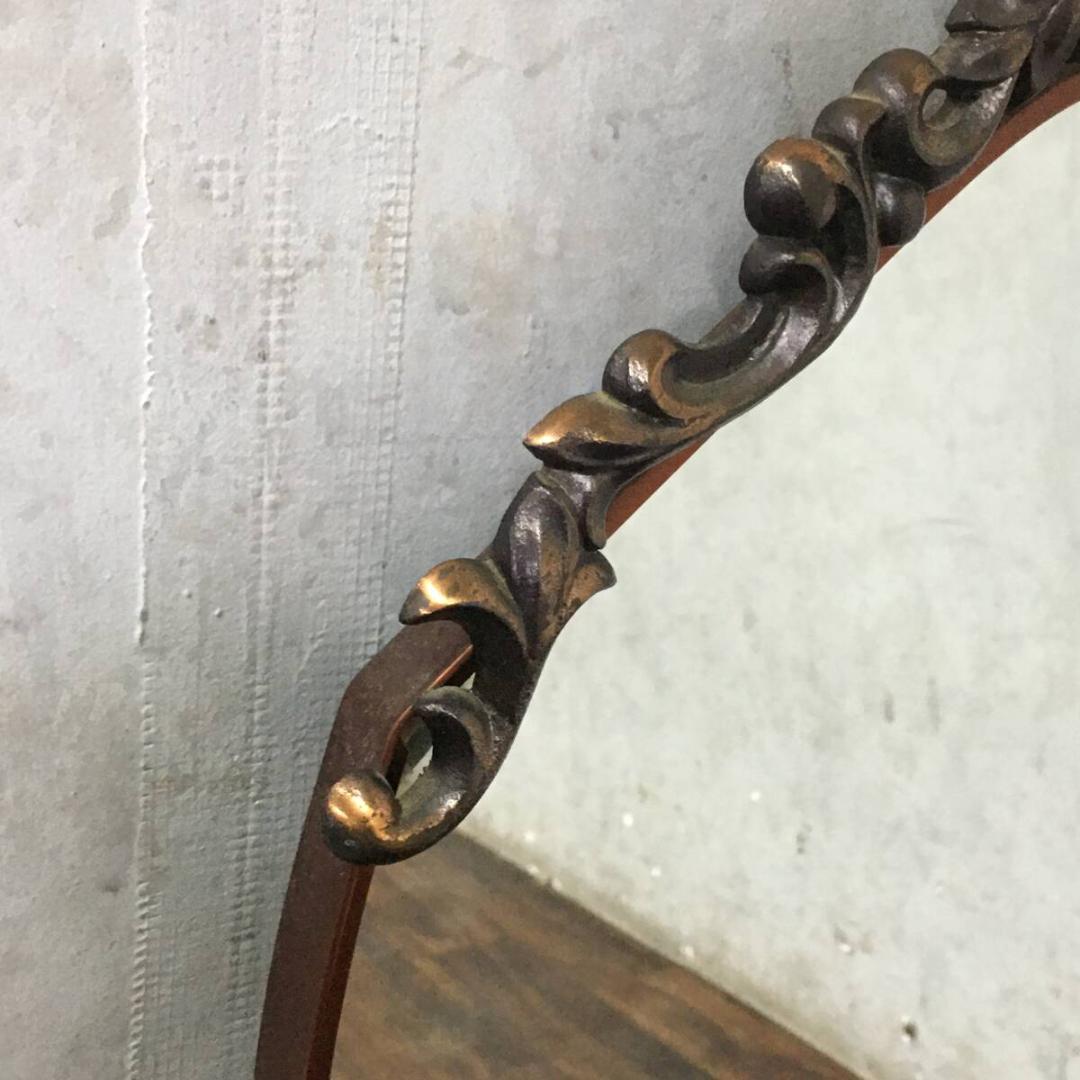 ヴィンテージ アンティーク オーバルミラー 40×85㎝ ブロンズ