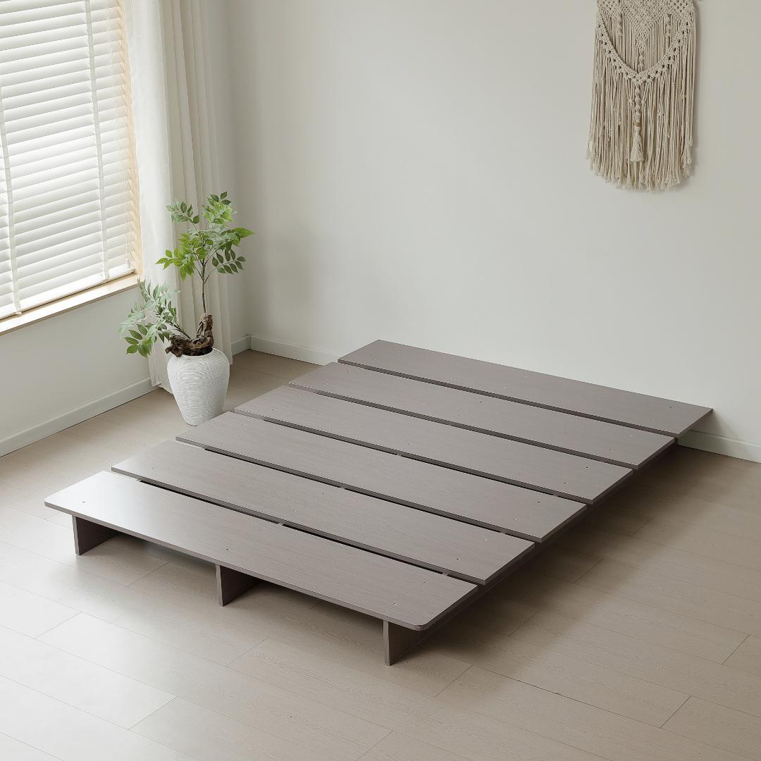 【幅160cm】ベッド　脚付き　木目調　コンパクト　GREY