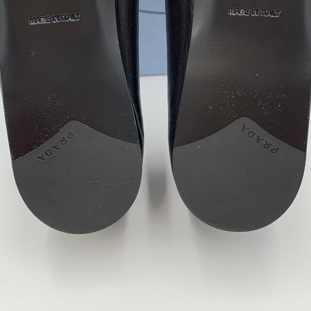 極美品 プラダ 三角ロゴ バレエシューズ パンプス リボン ナッパレザー 箱付き