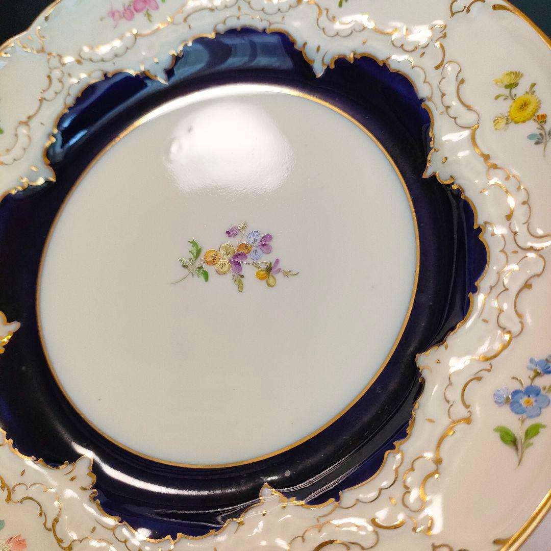 マイセン Bフォーム スキャタードフラワー コバルト 金彩 プレート 皿 1級品