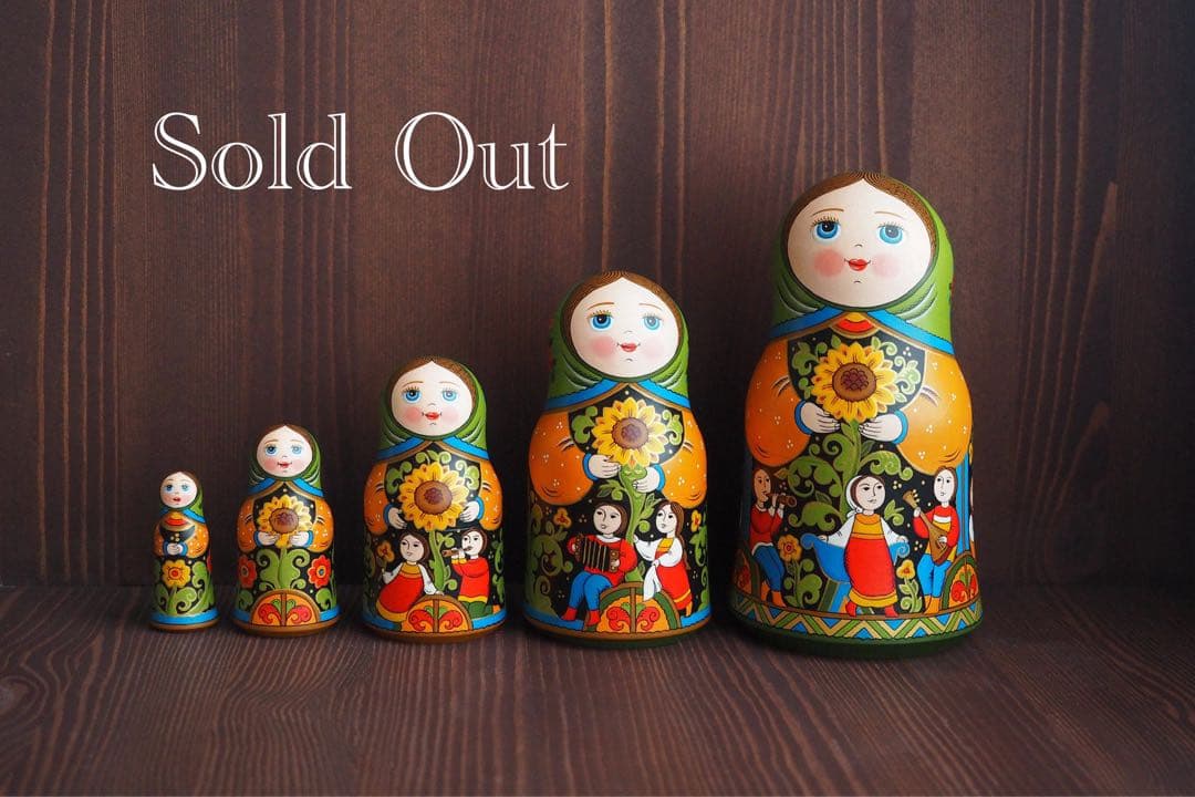 ロシア雑貨☆ヒマワリの飾り皿 直径25cm 壁掛け飾り オリガ作 マトリョーシカ