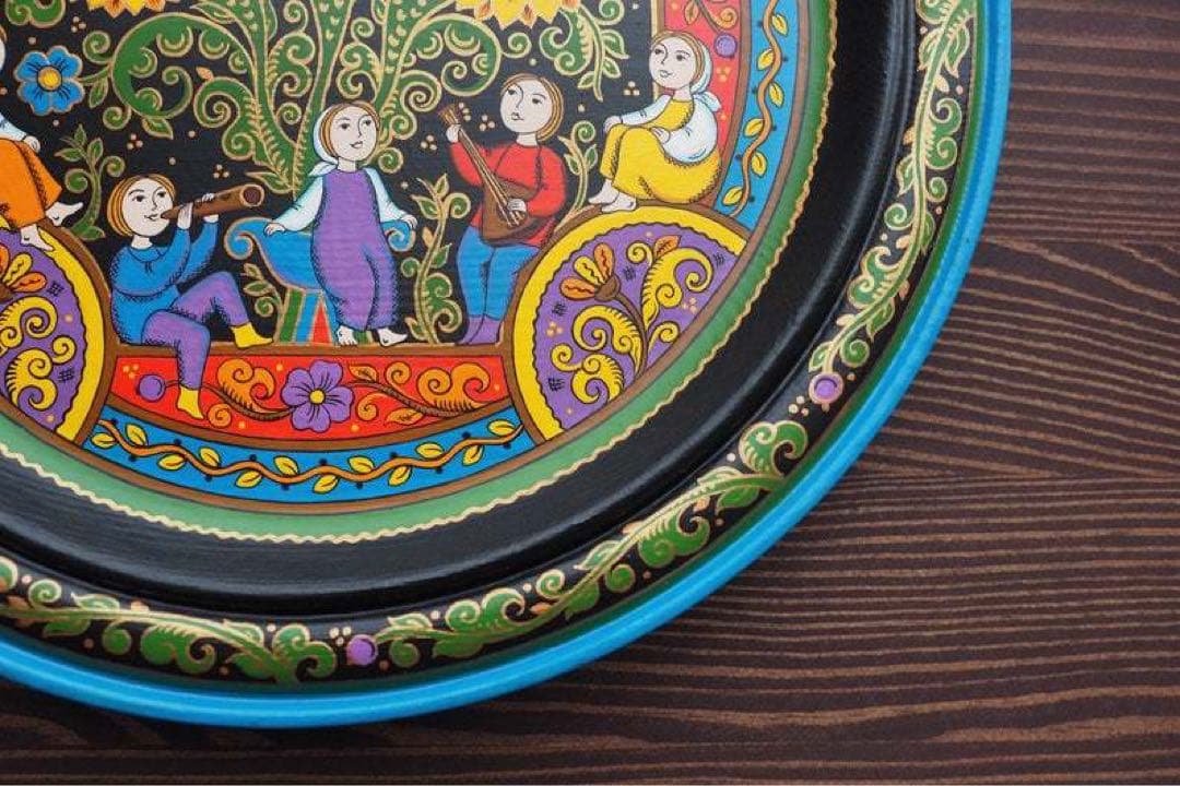 ロシア雑貨☆ヒマワリの飾り皿 直径25cm 壁掛け飾り オリガ作 マトリョーシカ