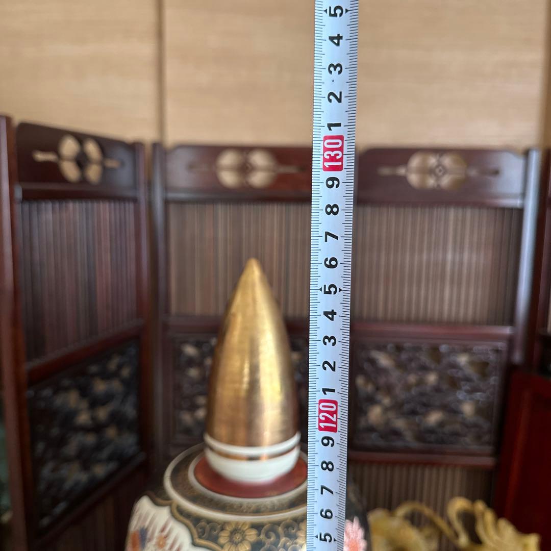 特大　九谷焼飾り壺 人物花鳥図　高さ約125cm 沈香壺 三段壺　陶芸　骨董品