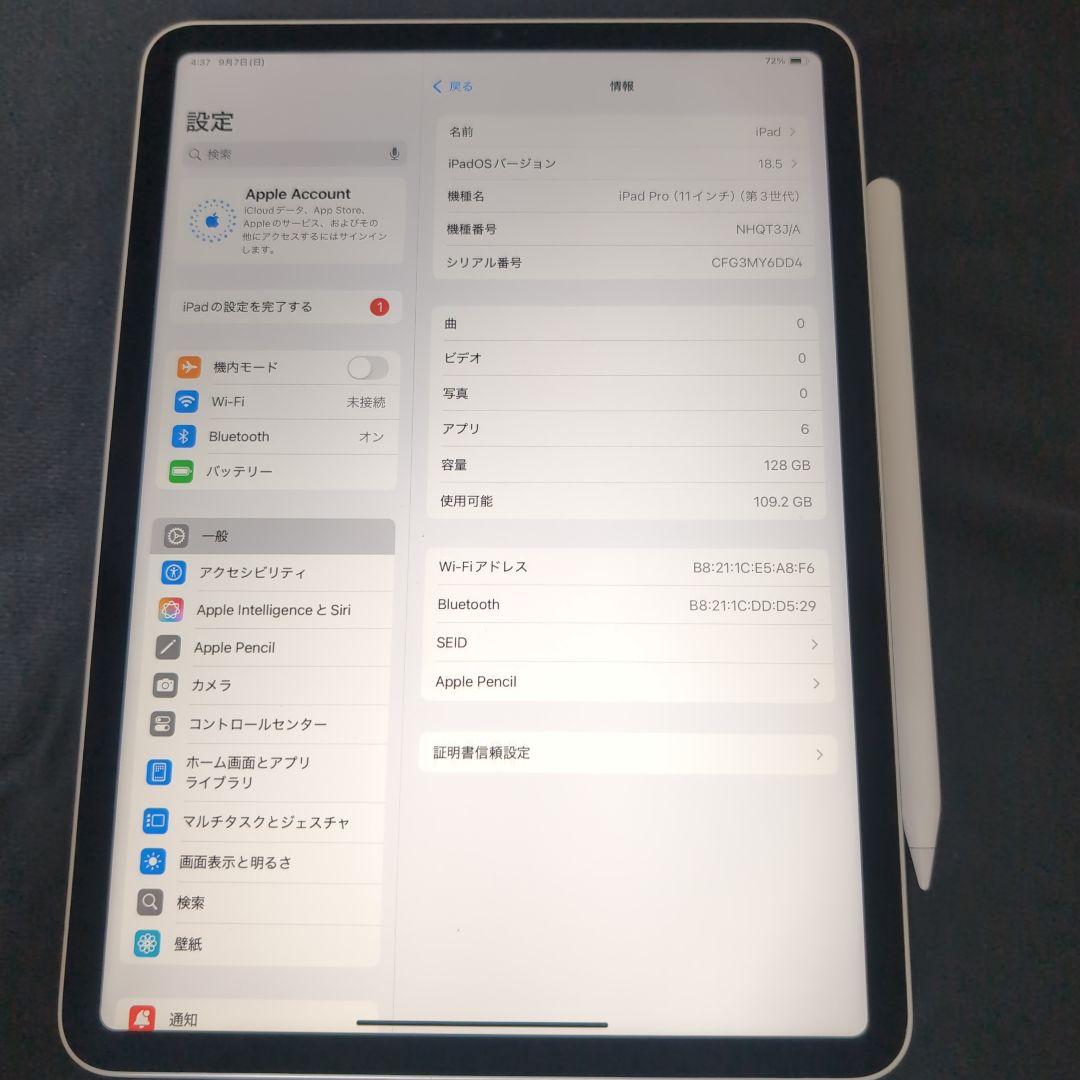 アップル　ipad pro 11 第三世代　128GB　WiFiモデル　シルバー