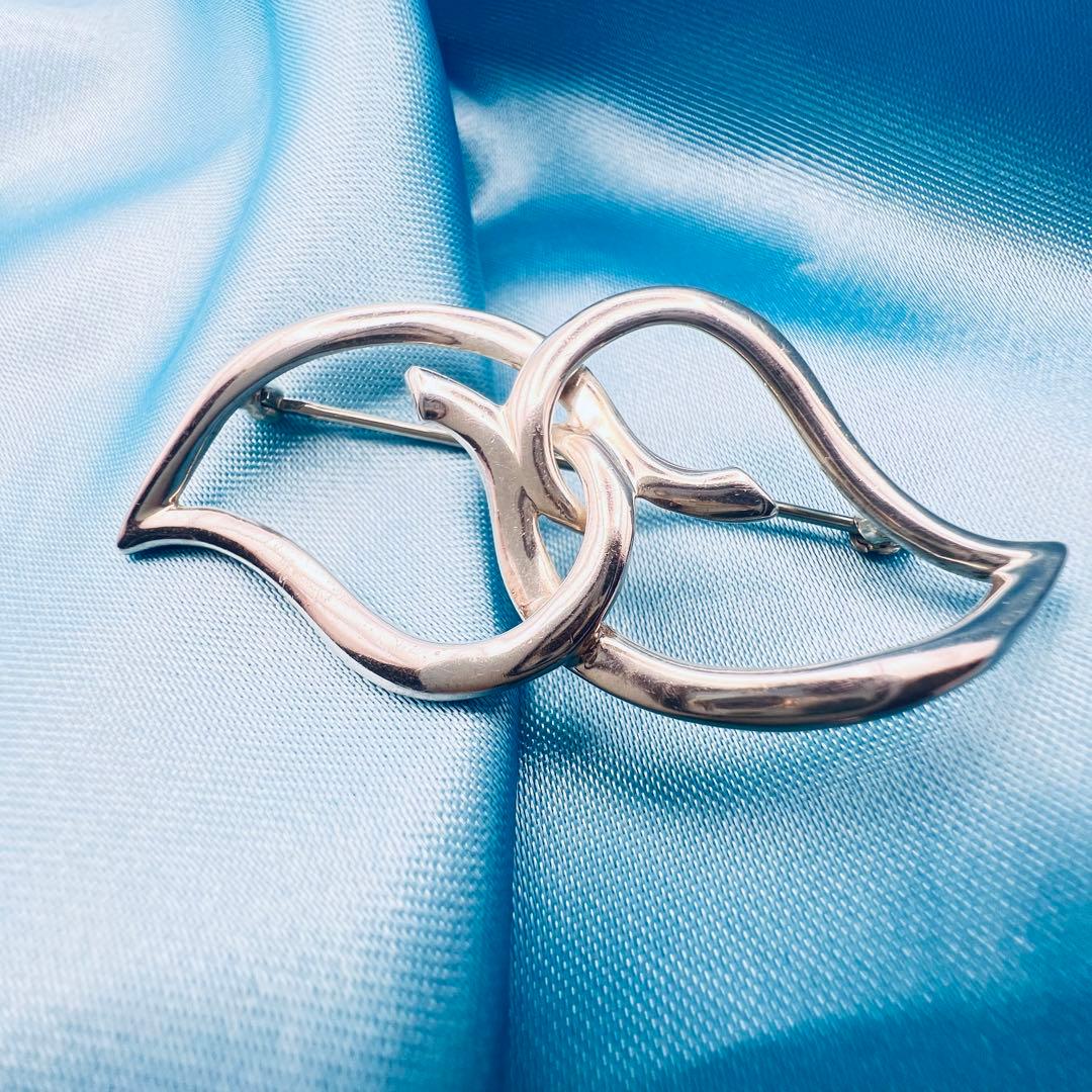 美品　ティファニー　シルバー　ブローチ　ダブル　リーフ