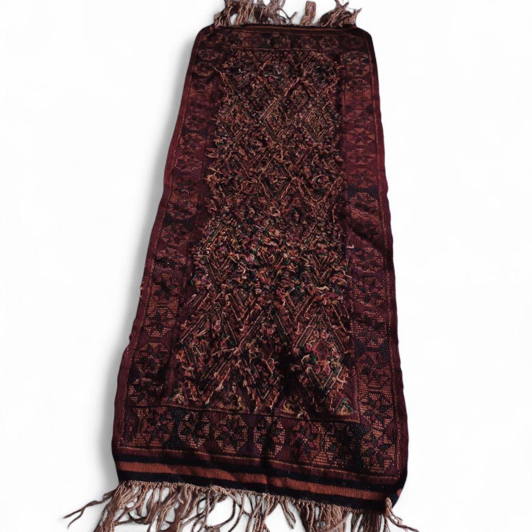 【ヴィンテージ】 経年変化の美しい ワインレッド ラグ カーペット トライバル