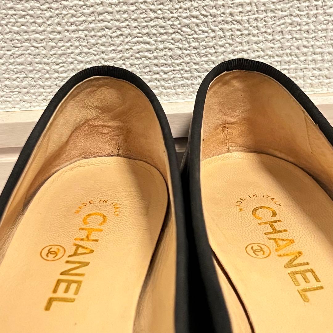CHANEL バレリーナ　38 ブラックバレエシューズ　レザー　エナメル