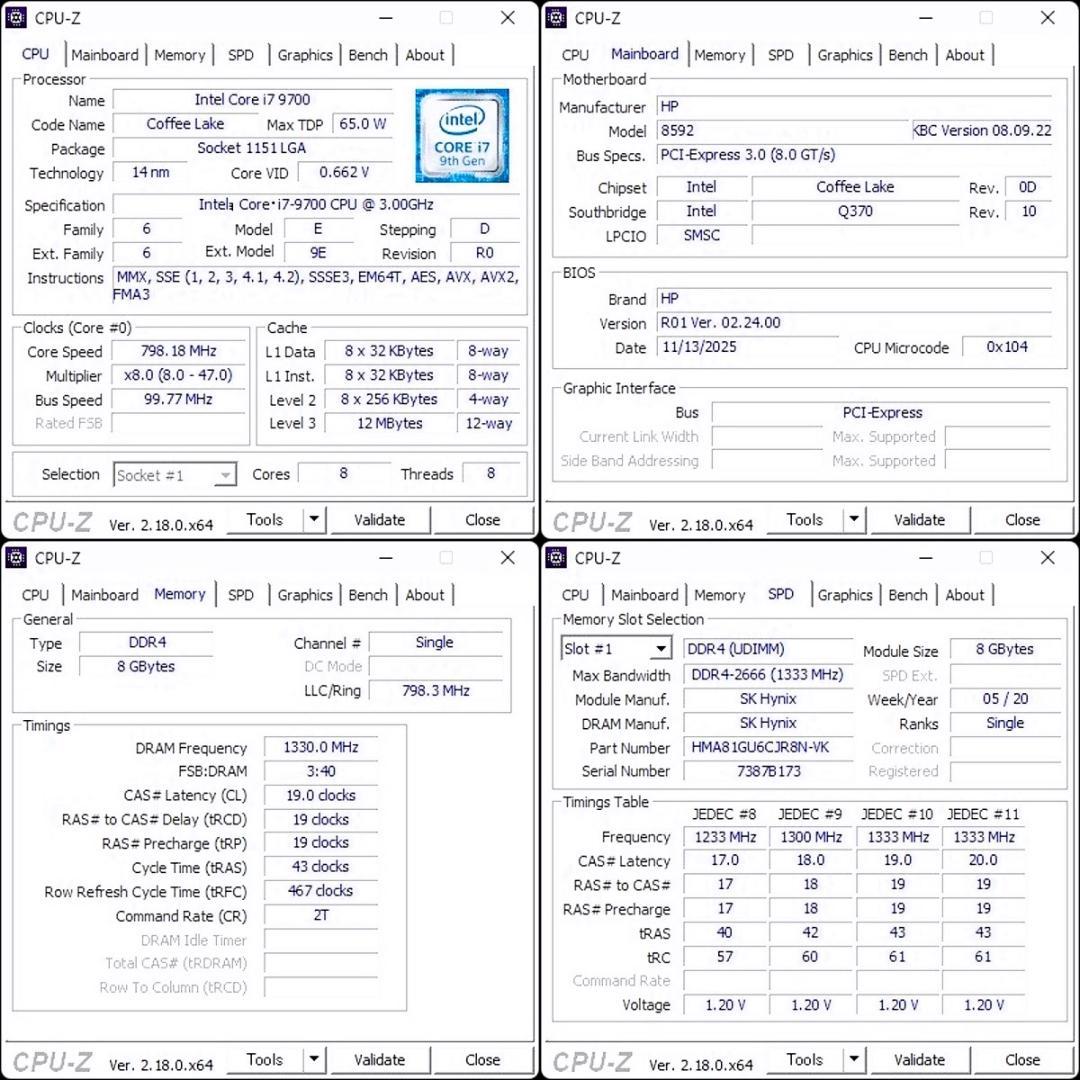 【動作品】HP EliteDesk 800 G5 SF Core i7-9700
