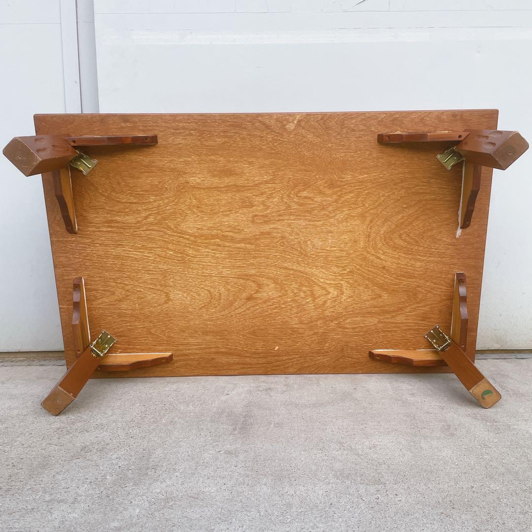 【美品送料込】高級一枚板風 折り畳み座卓 昭和レトロ アンティーク 職人手作り