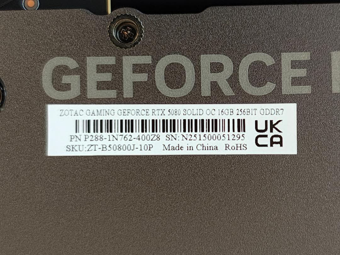 ほぼ新品 geforce RTX 5080 ZOTAC SOLID OC 16G