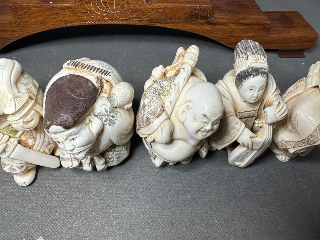 極上　七福神　置物　根付　天然素材　アンティーク　和彫　骨董　飾り物　古美術品