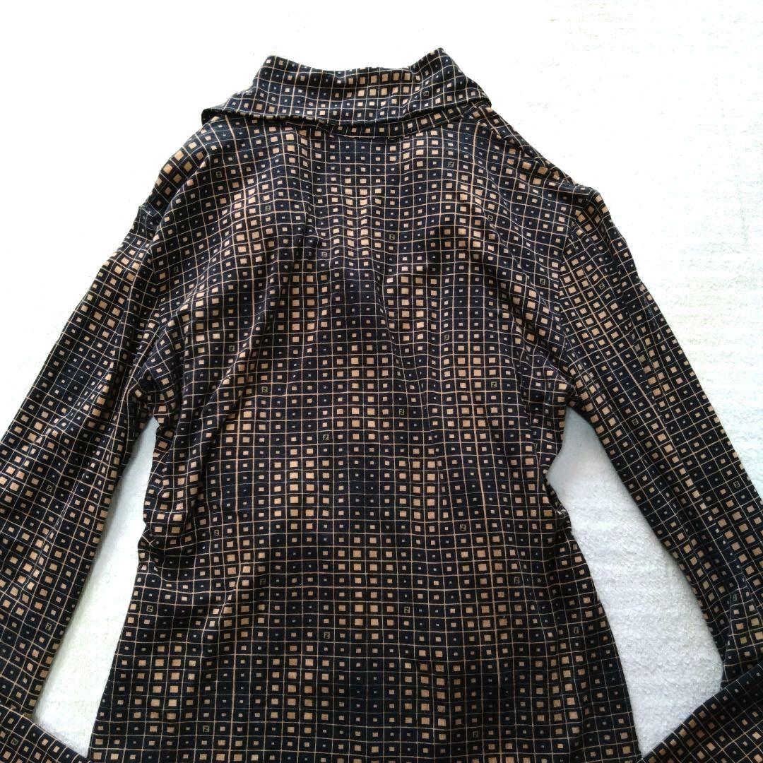 フェンディ Fendi リボン付き長袖シャツ ズッカ柄 イタリア製 ストレッチ