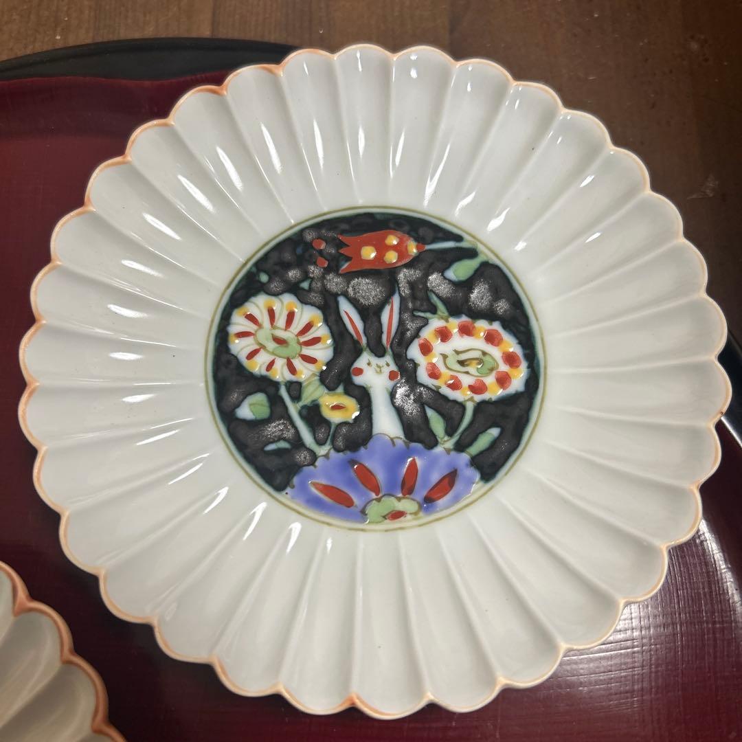 作家　陶芸作家　空萌工房 うさぎ 田口紀美子　菊割皿　2枚セット