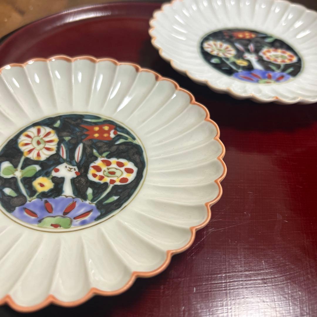 作家　陶芸作家　空萌工房 うさぎ 田口紀美子　菊割皿　2枚セット