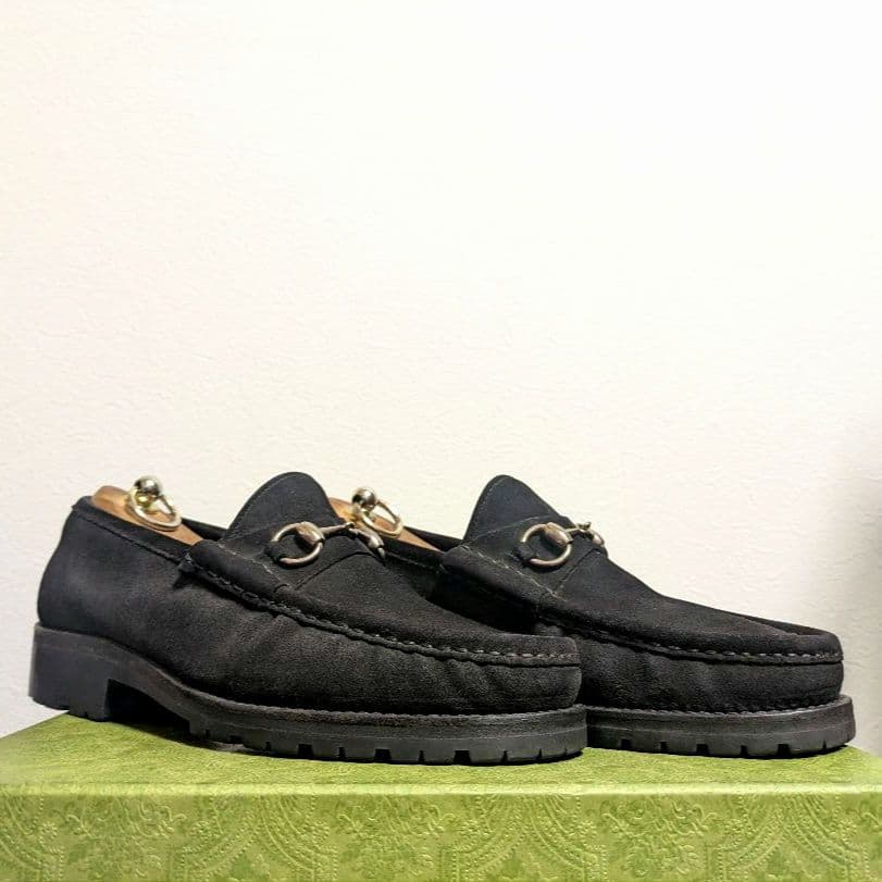 マカン　GUCCI　ホースビットローファー　スエード　黒　41 1/2