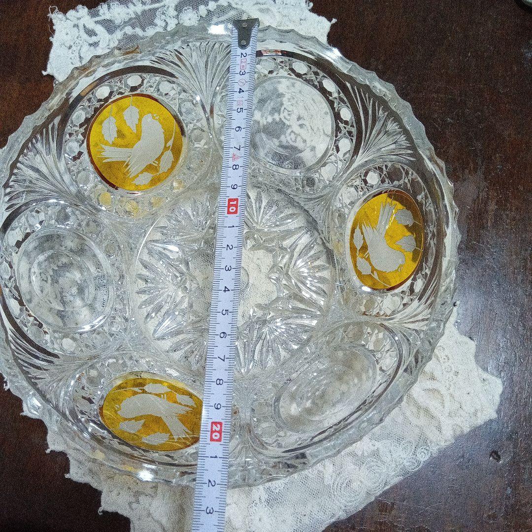 ホフバウワー イエローバードクリスタルガラス ボウル 小鳥アンティーク　西ドイツ