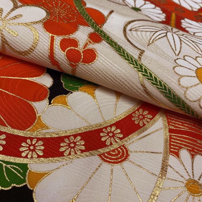 510ag37◎七五三 七歳 女児 着物&袋帯&長襦袢 金彩 金駒刺繍 白◎