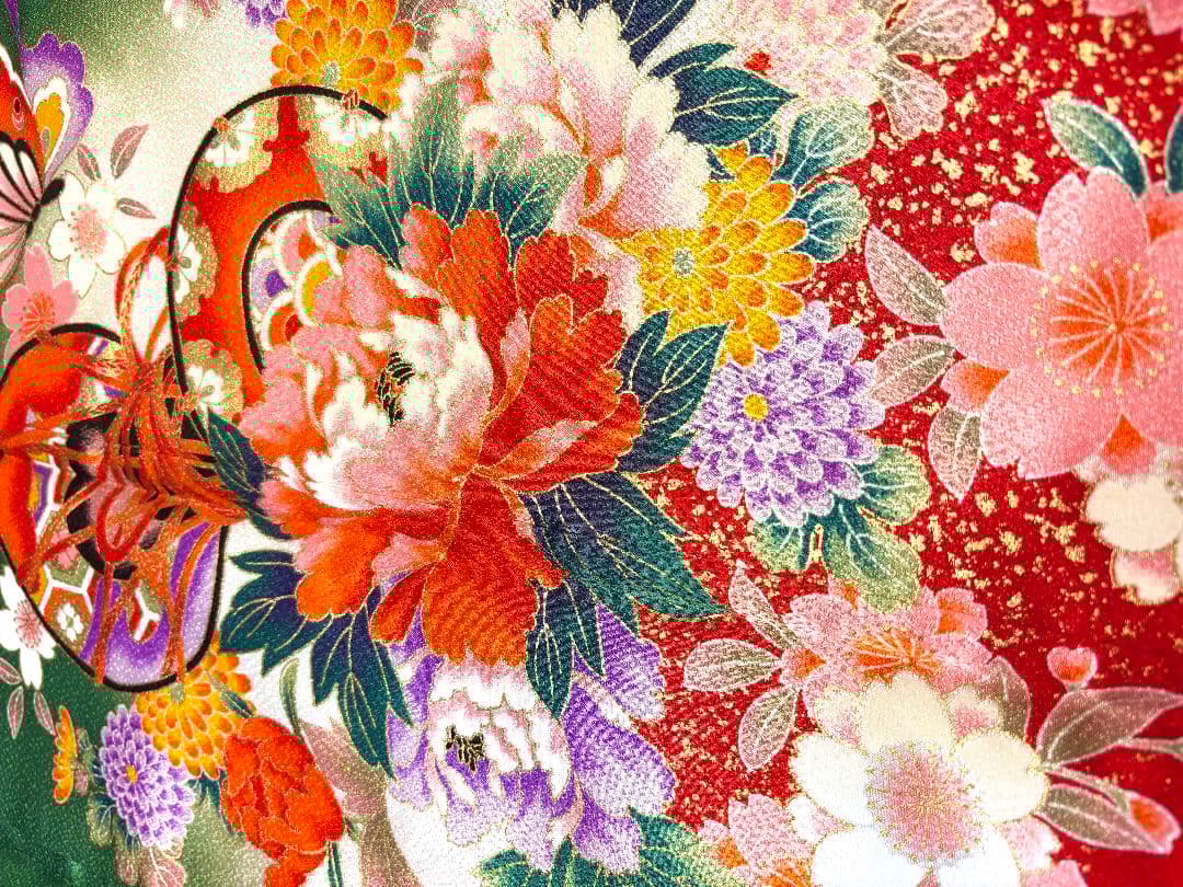 七五三　女児着物襦袢帯3点セット　緑