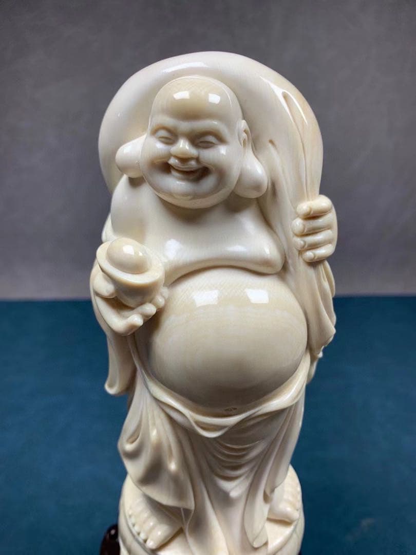 天然猛牙美しい手作り彫刻元宝弥勒 置物