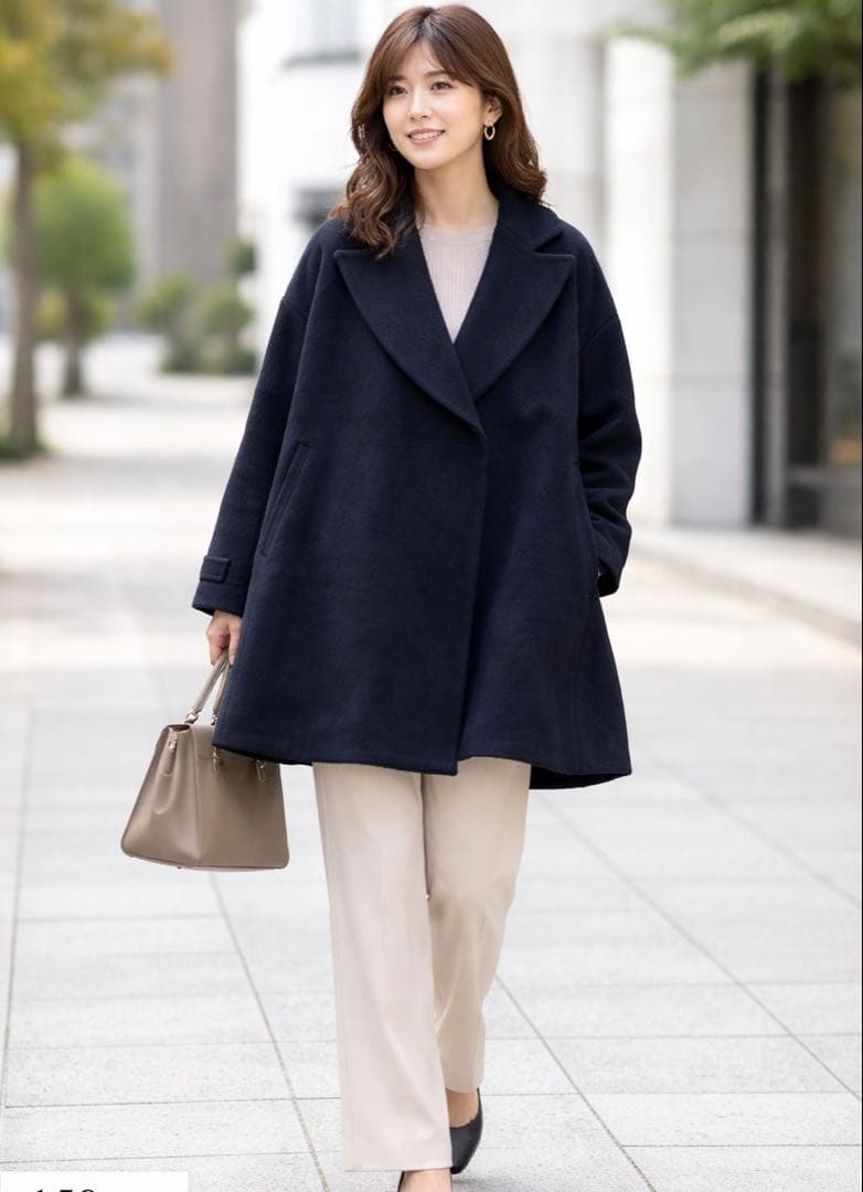 エンフォルド ショートビーバー Aラインコート ウール ネイビー 38 ゆったり