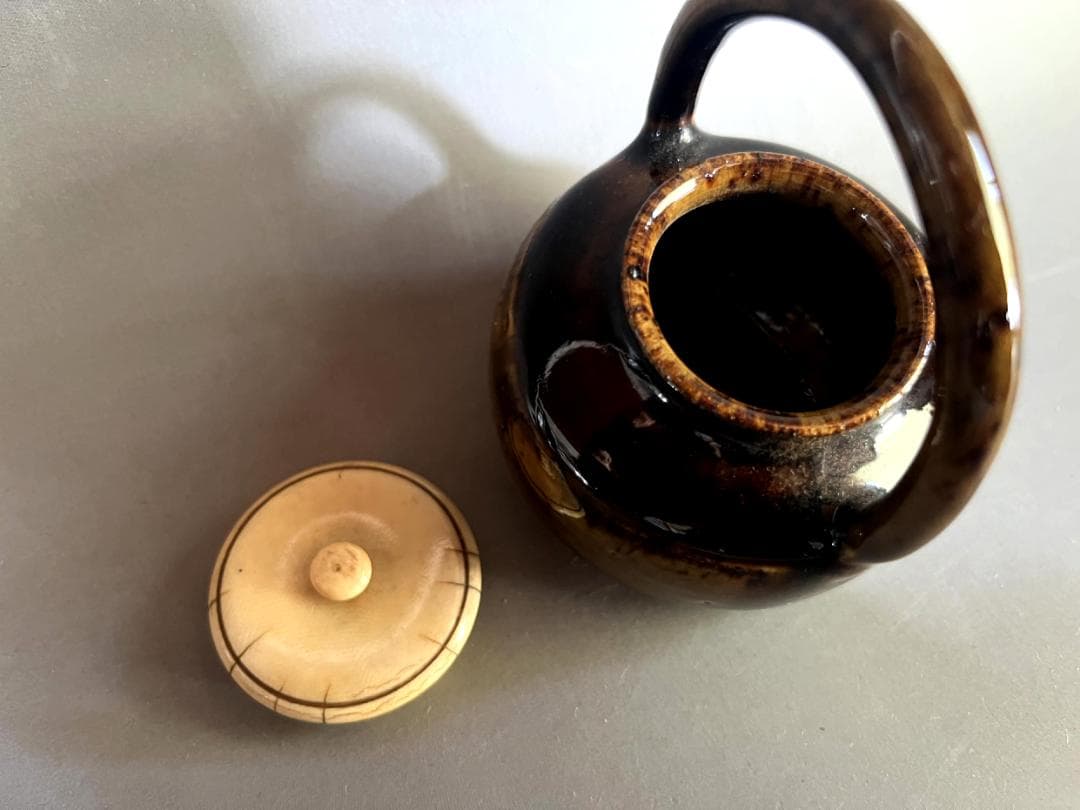 茶入■初代 森本陶谷 兵庫県無形文化財 丹波焼 丹波立杭焼 四滴茶入 時代骨董■