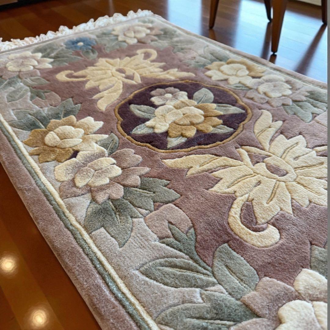 M503❀【未使用】中国段通 シルク100％ タグ付き 手織り絨毯 カーペット