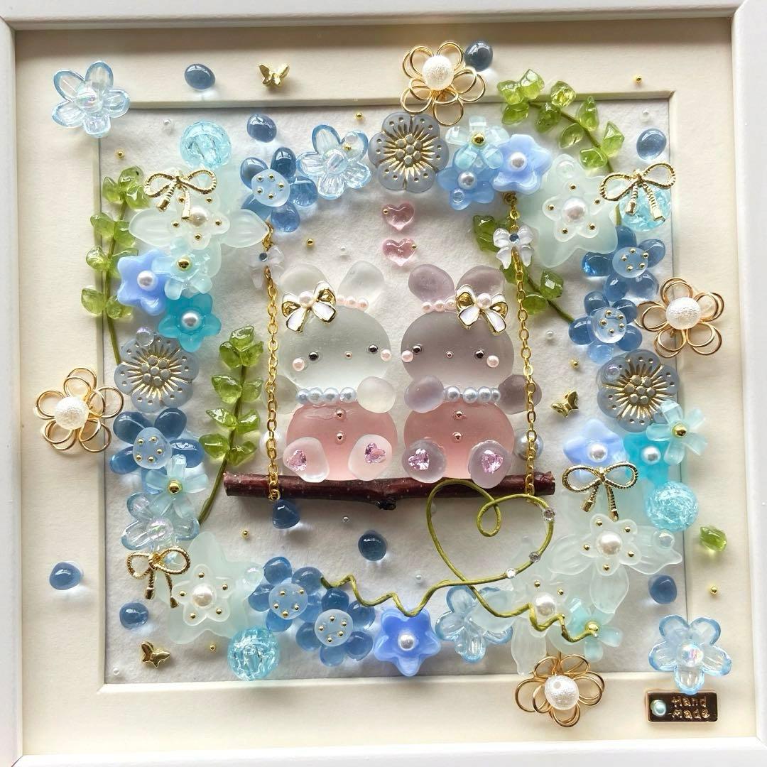 ♡ネモフィラリースのブランコで♡シーグラスアート うさぎ