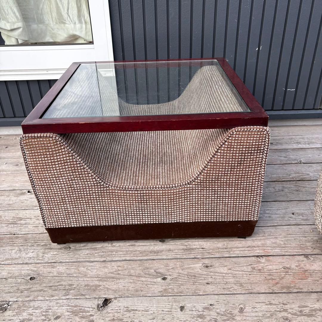 北欧レトロ ビンテージ ツイード ガラストップ ローテーブル 昭和レトロ 古家具