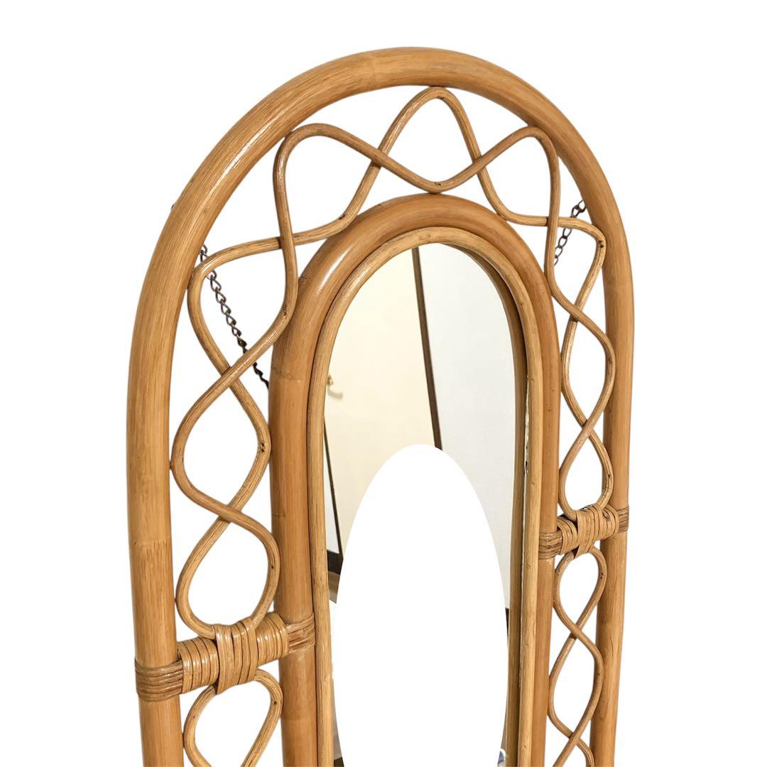 ヴィンテージ・ラタンスタンドミラー・鏡・壁掛けミラー・立て掛けミラー