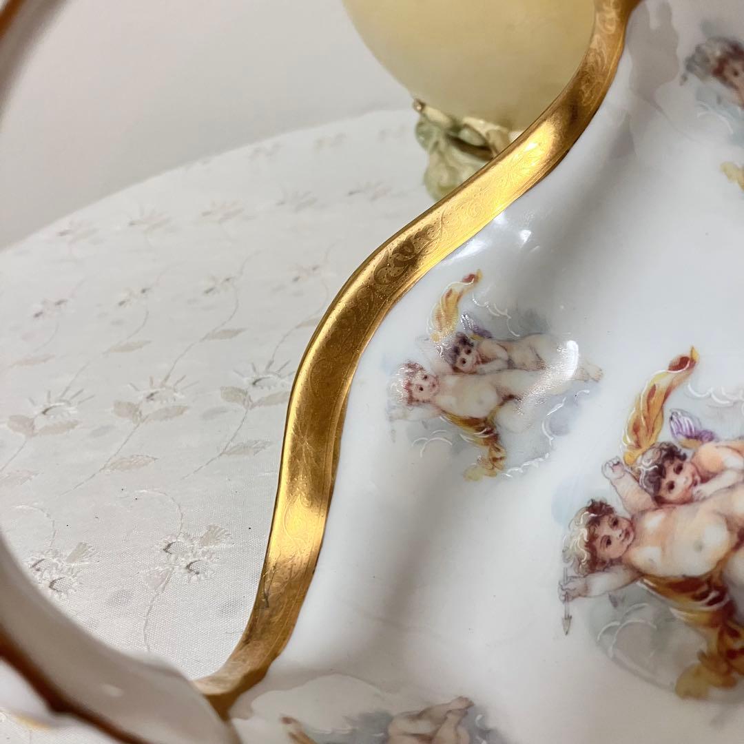 イタリア製 天使 エンジェル アンティーク調 置物 小物入れ／陶器製 バスケット