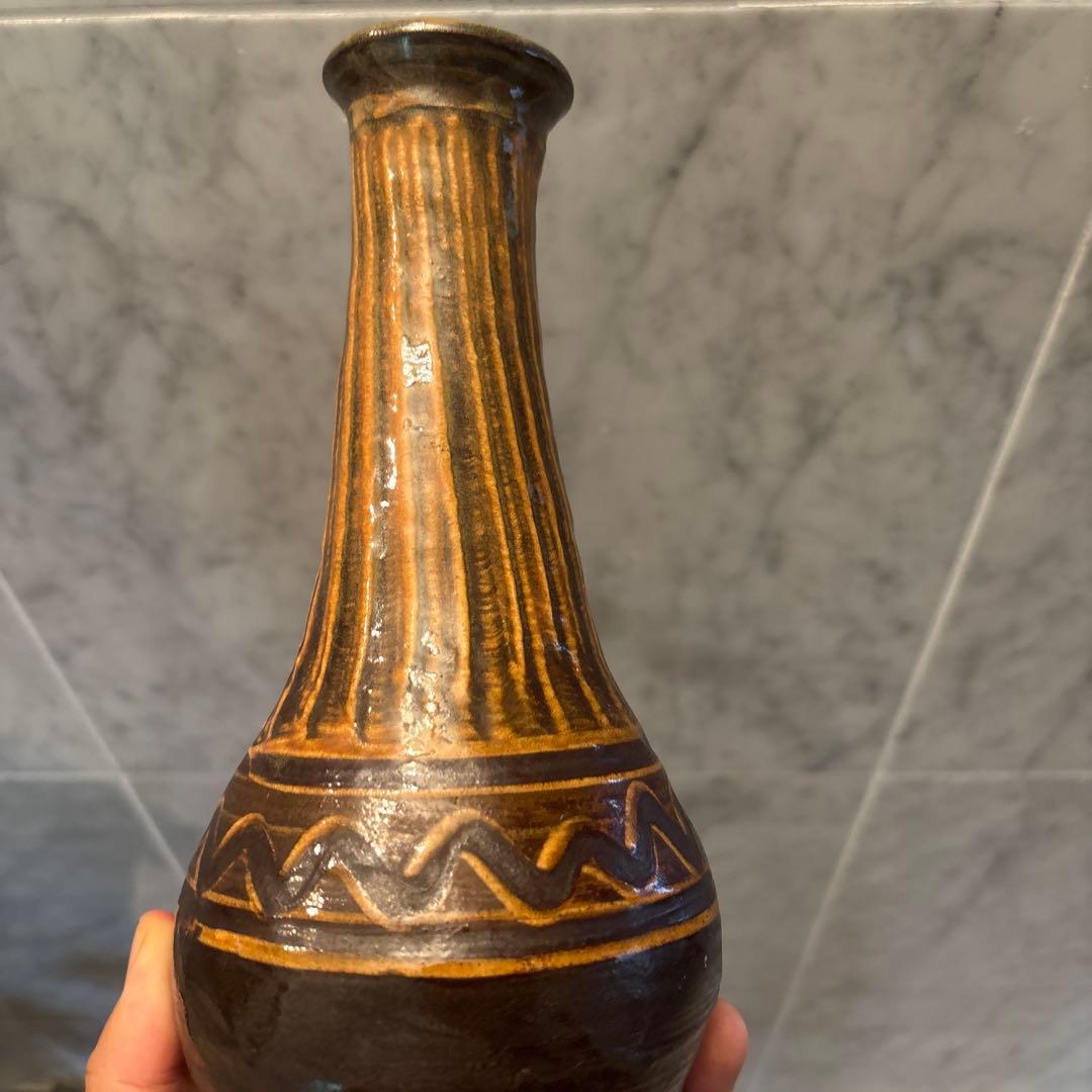 民藝 美しいお色と刷毛目模様が芸術的な小鹿田焼の花瓶