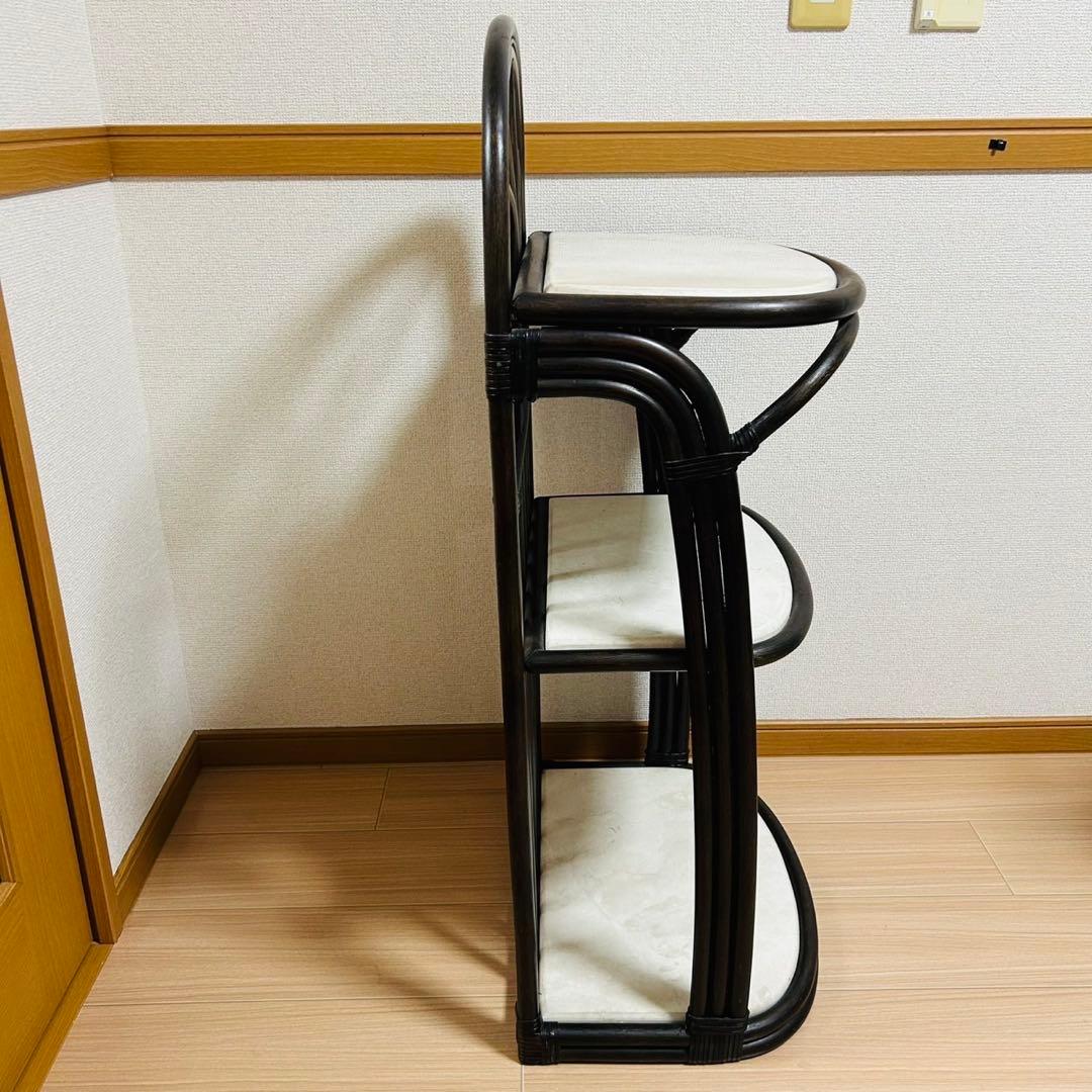 アンティーク調 ラタンフレーム 大理石風 3段ラック レトロ家具